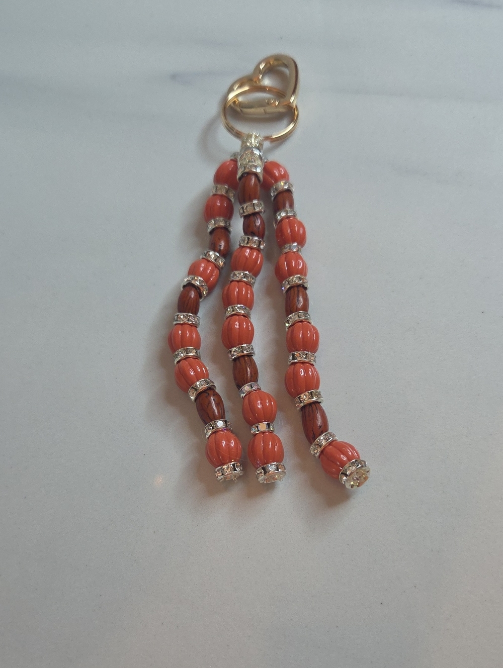 Gold Heart Coral Bead Bag Charm